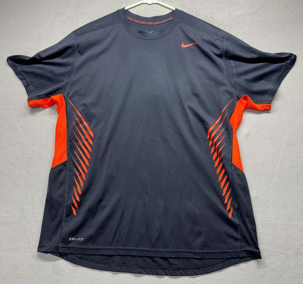 Nike Men's Dri-FIT Athletic Short Sleeve Performance T-Shirt Gray Orange XL